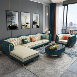 Ghế Sofa góc bằng da sáng màu sang trọng phòng khách hiện đại cao cấp đơn giản sang trọng kiểu cổ điển hoàng gia Mỹ da bò lớp đầu tiên