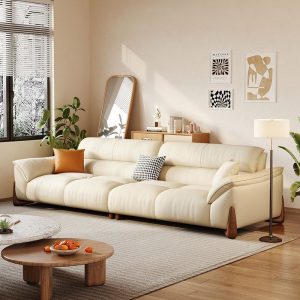 Ghế Sofa kiểu kem mới của Lingrou Nhà thiết kế đơn giản của kiểu Italy phòng nhỏ hàng Ghế Sofa phòng khách một hàng
