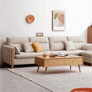 Ghế Sofa vải ngôn ngữ gỗ Genji đơn giản phòng khách hiện đại ba chỗ ngồi Ghế Sofa gỗ rắn kiểu Bắc Âu Ghế Sofa góc phòng nhỏ