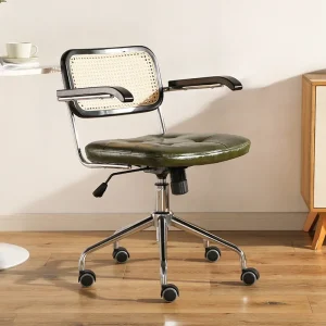 Ghế văn phòng Nhật Bản retro – Ghế mây xoay 360 độ, nâng hạ linh hoạt, kiểu dáng ergonomic
