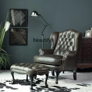 Ghế Wingback Ghế Sofa Da Đơn Mỹ Ghế Giải Trí Nội Thất Phòng Khách Bàn Đạp - Hình 2