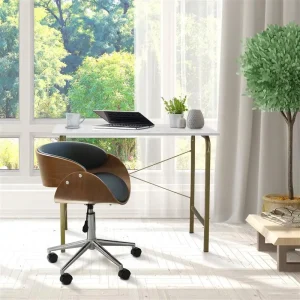 Ghế xoay cong,Ghế văn phòng tại nhà,Nhà,Da,có thể điều chỉnh chiều cao Ghế,Đen/Nâu - Hình 3