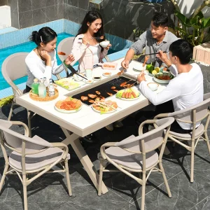 Giải Trí ngoài trời - Bàn Ghế Nướng Bei Hợp Kim Nhôm, Hộ Gia Đình Bếp Nướng Điện, Bàn Sân Biệt Thự, Bàn Ghế Teslin
