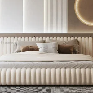 Giường đôi phong cách Italy Thiết kế màu trắng Flannel Thiết kế phím đàn piano với không gian lưu trữ Phòng ngủ hiện đại Nội thất gia đình - Hình 2