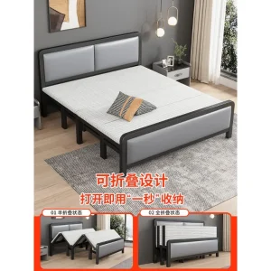 Giường gấp gia đình Phòng cho thuê Giường đôi sắt rèn 1,5m đơn giản với Giường khung sắt đơn dày 1,2m. - Hình 2