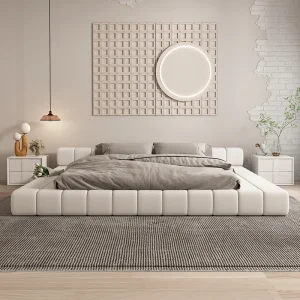 Giường ngủ da cực kỳ đơn giản của Italy nhẹ nhàng xa hoa Phòng ngủ chính đơn giản Giường hạ cánh kiểu Nhật - Hình 3