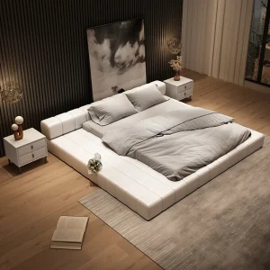 Giường ngủ da cực kỳ đơn giản của Italy nhẹ nhàng xa hoa Phòng ngủ chính đơn giản Giường hạ cánh kiểu Nhật