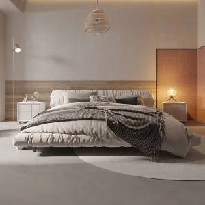 Giường ngủ hiện đại đơn giản nhẹ nhàng sang trọng Giường lưới màu đỏ Tatami Nhật Bản Túi cuộn vải chiếu - Hình 2