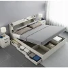 Giường ngủ Phong cách Châu Âu Lưu Trữ Đơn Giản Khung Giường Bọc Camas Hình Chữ Nhật Nữ Hoàng/King Size Giường MDF Camara Có Đèn LED, Sạc USB, Khí Nâng