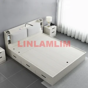 Giường ngủ Phong cách Châu Âu Lưu Trữ Đơn Giản Khung Giường Bọc Camas Hình Chữ Nhật Nữ Hoàng/King Size Giường MDF Camara Có Đèn LED, Sạc USB, Khí Nâng - Hình 2