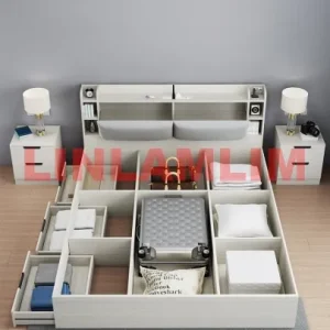 Giường ngủ Phong cách Châu Âu Lưu Trữ Đơn Giản Khung Giường Bọc Camas Hình Chữ Nhật Nữ Hoàng/King Size Giường MDF Camara Có Đèn LED, Sạc USB, Khí Nâng - Hình 3