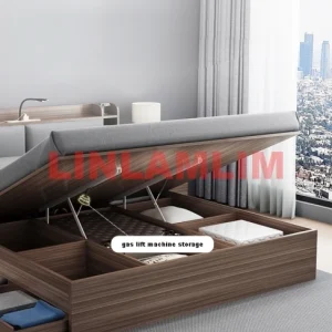 Giường ngủ Phong cách Châu Âu Lưu Trữ Đơn Giản Khung Giường Bọc Camas Hình Chữ Nhật Nữ Hoàng/King Size Giường MDF Camara Có Đèn LED, Sạc USB, Khí Nâng - Hình 4