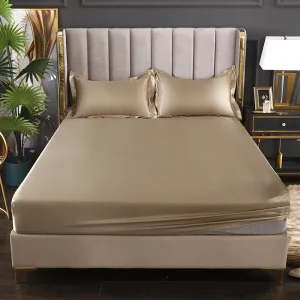 Giường ngủ Thời Trang Satin Co Giãn Trang Bị Tấm Dây Co Giãn Cho Nệm King Size 200*220 Vỏ Gối Chăn Ga Gối - Hình 2