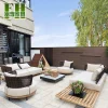 Gỗ Tếch Mây Sofa Trang Trí Nội Thất Mềm Mại Biệt Thự, Ghế Mây Sân Vườn Ngoài Trời Sân Mây Bàn Cà Phê Ngoài Trời Sofa Dây