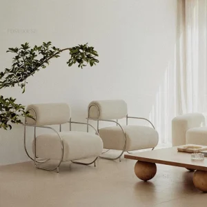Hiện đại Tối giản Ghế phòng khách bằng vải nhung Ban công Khách sạn Ghế sofa đơn Thiết kế Ghế sofa bằng thép không gỉ cho phòng khách - Hình 2