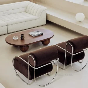 Hiện đại Tối giản Ghế phòng khách bằng vải nhung Ban công Khách sạn Ghế sofa đơn Thiết kế Ghế sofa bằng thép không gỉ cho phòng khách - Hình 3