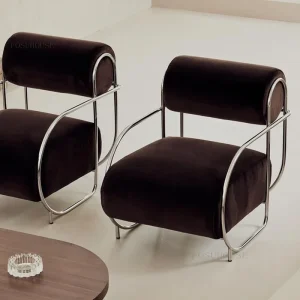 Hiện đại Tối giản Ghế phòng khách bằng vải nhung Ban công Khách sạn Ghế sofa đơn Thiết kế Ghế sofa bằng thép không gỉ cho phòng khách - Hình 4