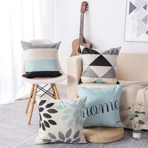 Hình học Màu Xanh Nhạt Vải Lanh Đệm cho Ô Tô Ghế Sofa Phòng Khách Phòng Ngủ Trang Trí Nhà, 40x40 45x45 50x50 60x60 Áo Gối Chần Gòn - Hình 4