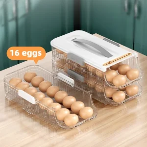 Hộp Bảo Quản Trứng Tủ Lạnh Cửa Bên Mở 2 Lớp Phân Loại Hộp Đựng Trứng Tự Động Lăn Chống Rơi Trứng Vịt Hộp Đựng Trứng khay Đựng Trứng - Hình 2