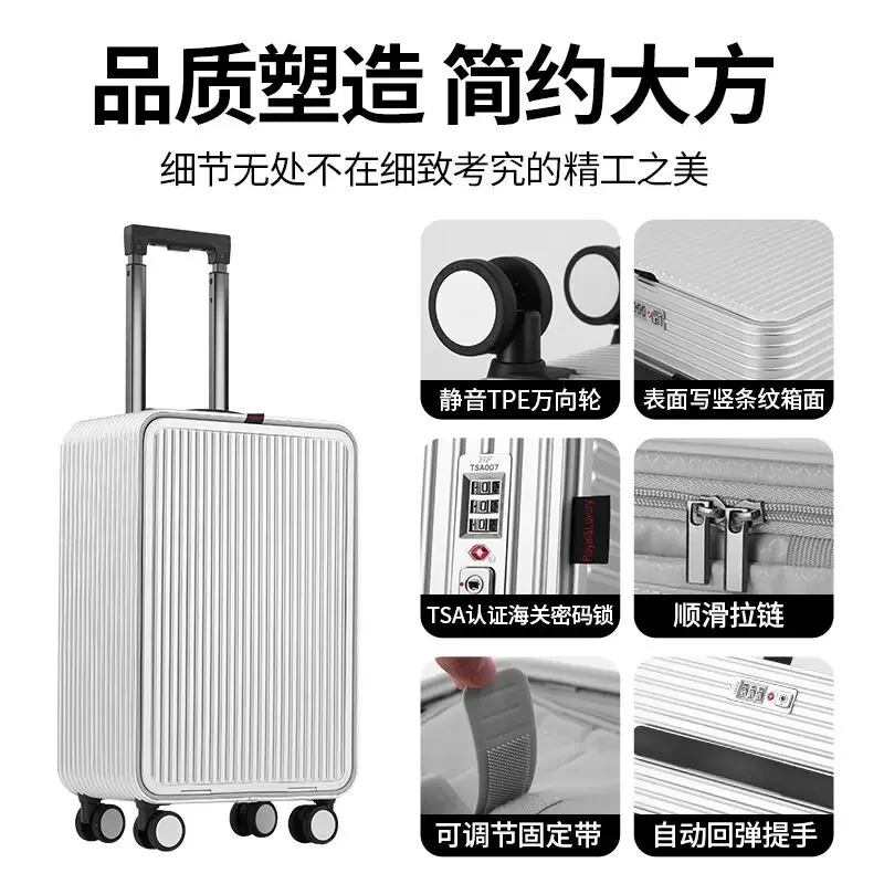 Hợp kim nhôm magie mở phía trước xe đẩy Vali lên máy bay 20 inch mở một bên 17 vali du lịch nam và nữ 24 hành lItaly - Hình 4 Hợp kim nhôm magie mở phía trước xe đẩy Vali lên máy bay 20 inch mở một bên 17 vali du lịch nam và nữ 24 hành lItaly - Hình 4
