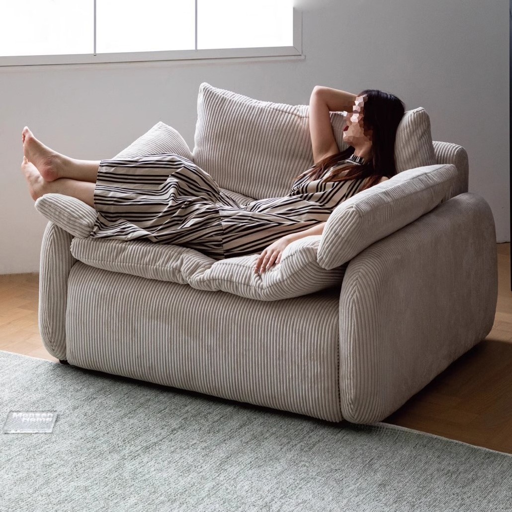 Mẫu Ghế Sofa Lười Thư Giãn Lưng Tựa Vải Nhung Kẻ Sọc - Hình 5 Mẫu Ghế Sofa Lười Thư Giãn Lưng Tựa Vải Nhung Kẻ Sọc - Hình 5