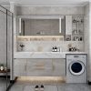 Máy giặt Tủ tích hợp Chậu rửa bằng đá cẩm thạch Tủ phòng tắm đơn giản Kết hợp Phòng tắm bằng gỗ rắn Chậu rửa thông minh
