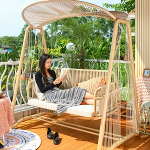 Mojia xích đu ngoài trời ghế bập bênh trong nhà đôi giỏ treo ghế mây ngoài trời sân xích đu ghế xích đu sân vườn - Hình 2