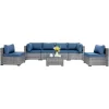 Ngoại thất sân vườn 7 Miếng Ghế Sofa Ngoài Trời, Bộ Đồ Đan Lát Với Đệm Có Thể Giặt & Bàn Cà Phê Thủy Tinh