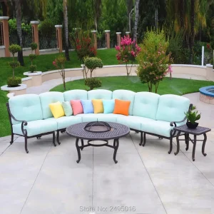 Ngoại thất sân vườn cao cấp Ghế sofa sân vườn Bán Nguyệt Bộ ghế sofa sân thượng ngoài trời bằng nhôm đúc chống gỉ chống thấm cho sân hiên, khách sạn