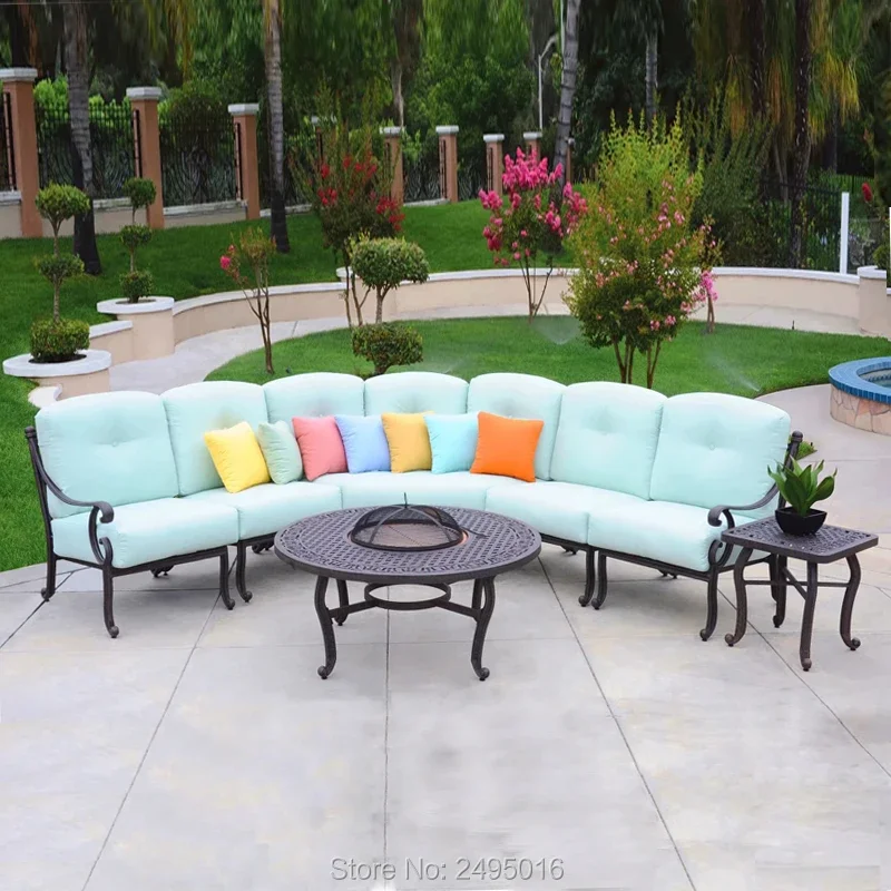 Ngoại thất sân vườn cao cấp Ghế sofa sân vườn Bán Nguyệt Bộ ghế sofa sân thượng ngoài trời bằng nhôm đúc chống gỉ chống thấm cho sân hiên, khách sạn Ngoại thất sân vườn cao cấp Ghế sofa sân vườn Bán Nguyệt Bộ ghế sofa sân thượng ngoài trời bằng nhôm đúc chống gỉ chống thấm cho sân hiên, khách sạn