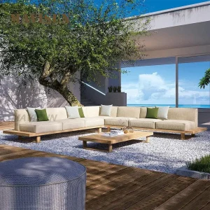 Ngoại thất sân vườn Kết hợp ghế sofa ngoài trời bằng gỗ nguyên khối sân vườn Biệt thự Phong cách Phong cách Châu Âu Sân thượng khách sạn Giải trí Ghế sofa gỗ tếch - Hình 3