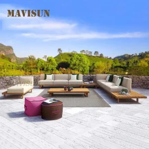 Ngoại thất sân vườn Kết hợp ghế sofa ngoài trời bằng gỗ nguyên khối sân vườn Biệt thự Phong cách Phong cách Châu Âu Sân thượng khách sạn Giải trí Ghế sofa gỗ tếch