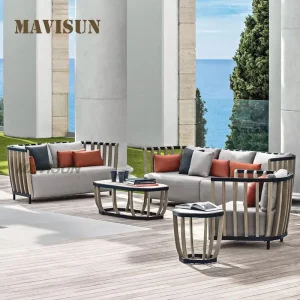 Ngoại thất sân vườn Kết hợp ghế sofa ngoài trời cho sân thượng Biệt thự hiện đại Câu lạc bộ khách sạn mẫu Phòng vườn Khung hợp kim nhôm Bộ ghế sofa vải chống thấm - Hình 2