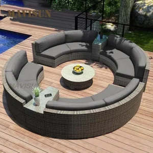 Ngoại thất sân vườn Kết hợp sofa khâu tròn mới có đệm Sofa mây ngoài trời cho biệt thự sân thượng Sân giải trí Lễ tân khách sạn - Hình 2