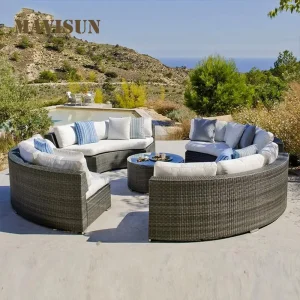 Ngoại thất sân vườn Kết hợp sofa khâu tròn mới có đệm Sofa mây ngoài trời cho biệt thự sân thượng Sân giải trí Lễ tân khách sạn - Hình 3