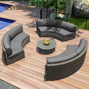 Ngoại thất sân vườn Kết hợp sofa khâu tròn mới có đệm Sofa mây ngoài trời cho biệt thự sân thượng Sân giải trí Lễ tân khách sạn