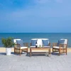 Ngoại thất sân vườn SAFAVIEH Bộ sưu tập ngoài trời Rocklin Tự nhiên/Đệm màu be/Gối sọc mỏng Bộ 4 mảnh hội thoại trong sân