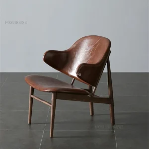 Nhà Thiết Kế Ghế Phòng Khách Ghế Bành Retro Gỗ Chắc Chắn Da Lười Vải Giải Trí Hổ Ghế Đơn Ghế Giải Trí Phòng Ngủ BF - Hình 3