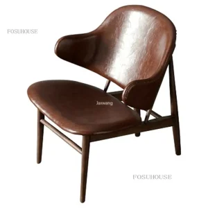 Nhà Thiết Kế Ghế Phòng Khách Ghế Bành Retro Gỗ Chắc Chắn Da Lười Vải Giải Trí Hổ Ghế Đơn Ghế Giải Trí Phòng Ngủ BF - Hình 4