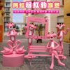 Phim hoạt hình ngoài trời sợi thủy tinh màu hồng báo điêu khắc cửa hàng trang trí mạng lưới màu đỏ ảnh lớn con báo nghịch ngợm trang trí trung tâm mua sắm