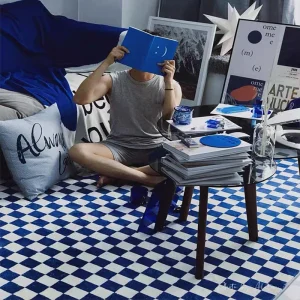 Retro Checkerboard Thảm Phòng Khách Diện Tích Lớn Thảm Cho Phòng Ngủ Trang Trí Nhà Lông Tơ Mềm Mại Sang Trọng Thảm Nghiên Cứu Lưới Phòng Chờ Thảm - Hình 3