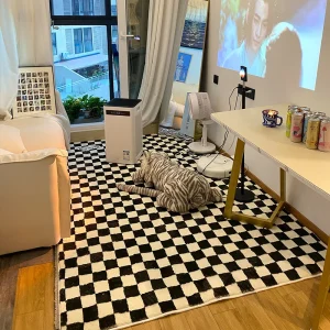 Retro Checkerboard Thảm Phòng Khách Diện Tích Lớn Thảm Cho Phòng Ngủ Trang Trí Nhà Lông Tơ Mềm Mại Sang Trọng Thảm Nghiên Cứu Lưới Phòng Chờ Thảm