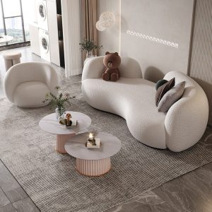 Sofa Bắc Âu cừu nhung lười Sofa vải nhà màu kem phong cách tiếp khách phòng khách sáng tạo dị tính Sofa đôi - Hình 2