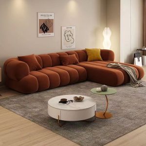 Sofa Bắc Âu Đơn Giản Ngôi Nhà Lớn Góc Sofa Đèn Phòng Khách Sang Trọng Công Nghệ Vải Vợ Lẻ Thời Trang Một Lưới Ghế Sofa Màu Đỏ - Hình 4