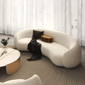 Sofa Bắc Âu Sofa Vải Phòng Khách đẹp Hiện Đại Sang Trọng phòng nhỏ Lưới Màu Đỏ Phong Cách Cừu Nhung Sofa Bàn Vòng Cung - Hình 2