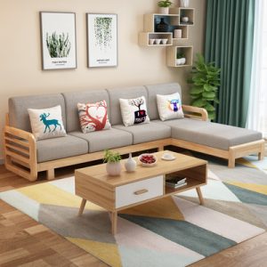 Sofa Bộ Sofa gỗ Bắc Âu hiện đại đơn giản phòng nhỏ góc phòng khách ba chỗ ngồi Sofa giường gỗ kép sử dụng