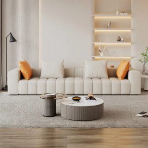 Sofa Các nhà sản xuất Ghế Sofa da tóc trực tiếp phòng khách đơn giản hiện đại màu kem phong cách đơn giản phím đàn piano hàng thẳng Ghế Sofa da nghệ thuật - Hình 4