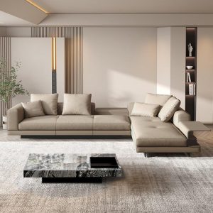 Sofa Carobang Connery Sofa da phòng khách lớp trên cùng da bò hàng thẳng ba người phòng nhỏ nhà thiết kế đơn giản người kiểu Italy - Hình 3