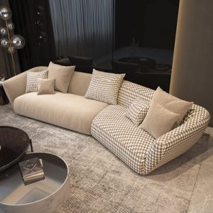 Sofa Công nghệ đơn giản không giặt Ghế Sofa vải kiểu kiểu Italy đơn giản góc phòng khách đơn giản kiểu Bắc Âu nhà thiết kế wabi-sabi hình houndstooth đặc biệt