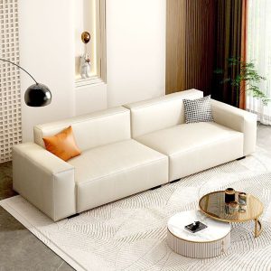 Sofa Công nghệ kiểu Italy vải đậu phụ khối Sofa phòng nhỏ phòng khách hiện đại đơn giản hàng thẳng phòng cho thuê Sofa gió màu kem - Hình 2